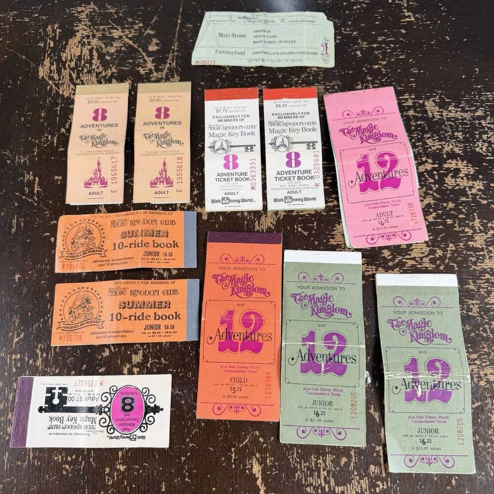 Vintage 1970s Walt Disney World Magic Kingdom Adventure Ticket Book Lot of 11
